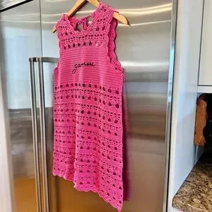 Ganni | Dresses | Nwt Ganni Pink Crochet Knit Coverup Mini